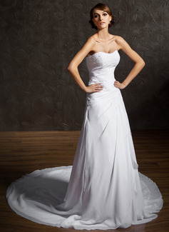 Robe de Mariée Ligne-A/Princesse Cœur Traîne Chapelle Mousseline Robe de Mariée avec Ondulé Perlé (002000462) Robe de Mariée Ligne-A/Princesse Cœur Traîne Chapelle Mousseline Robe de Mariée avec Ondulé Perlé (002000462)