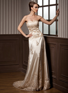 Robe de Mariée Ligne-A/Princesse Cœur Traine courte Tulle Charmeuse Robe de Mariée avec Ondulé Dentelle (002000169)