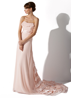 Robe de Bal de Promo Ligne-A/Princesse Cœur Traine courte Mousseline Charmeuse Robe de Bal de Promo avec Ondulé (018004925)