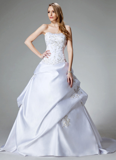 Robe de Mariée bal Cœur Traîne Chapelle Satin Robes de Mariée avec Broderie  Perlé (002000459)