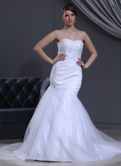 Robe de Mariée Sirene Cœur Traîne Chapelle Satin Tulle Robe de Mariée avec Dentelle Perlé (002000112) Robe de Mariée Sirene Cœur Traîne Chapelle Satin Tulle Robe de Mariée avec Dentelle Perlé (002000112)