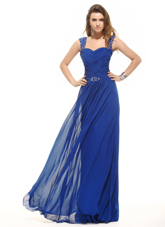 Vestidos de noche Corte A/Princesa Escote corazón Hasta el suelo Chifón Vestidos de noche con Volantes Bordoneado (017016054)