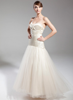 Robe de Bal de Promo Ligne-A/Princesse Cœur Longeur au sol Satin Tulle Robe de Bal de Promo avec Brodé (018014712)