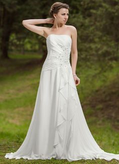 Robe de Mariée Ligne-A/Princesse Cœur Traîne Chapelle mousseline de soie Robe de Mariée avec Ondulé dentelle Perlé (002012058)