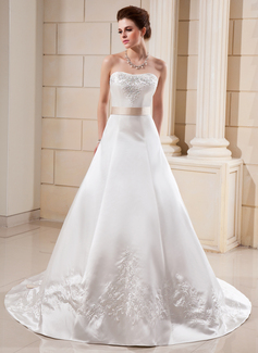 Robe de Mariée Ligne-A/Princesse Cœur Traîne Chapelle Satin Robe de Mariée avec Broderie Echarpes Perlé (002000099) Robe de Mariée Ligne-A/Princesse Cœur Traîne Chapelle Satin Robe de Mariée avec Broderie Echarpes Perlé (002000099)