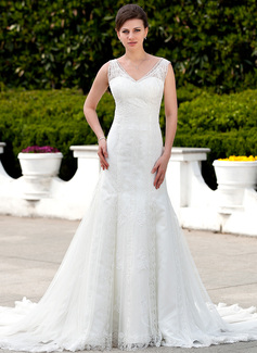 Robe de Mariée Sirene Col V Traîne Cathedral Tulle Robe de Mariée avec Dentelle (002000264) Robe de Mariée Sirene Col V Traîne Cathedral Tulle Robe de Mariée avec Dentelle (002000264)