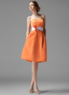 Cheap Bridesmaid Dresses A-Line/Princess Sweetheart Knee-Length Satin Bridesmaid Dress With Sash Flower(s) (007000928) Cheap Bridesmaid Dresses A-Line/Princess Sweetheart Knee-Length Satin Bridesmaid Dress With Sash Flower(s) (007000928)