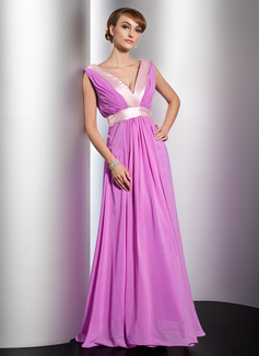 Avondjurken A-Lijn/Prinses V-nek Vloerlengte Chiffon Satijnzijde Avondjurk met Roes Sash (017014783) Avondjurken A-Lijn/Prinses V-nek Vloerlengte Chiffon Satijnzijde Avondjurk met Roes Sash (017014783)