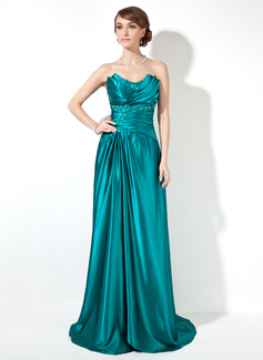 Robe de Bal de Promo Ligne-A/Princesse Col roulé Traine longue Charmeuse Robe de Bal de Promo avec Ondulé Brodé (018002473)