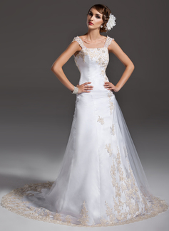 Robe de Mariée Ligne-A/Princesse Hors épaule Traine courte Satin Tulle Robe de Mariée avec Ondulé Dentelle Perlé (002000091) Robe de Mariée Ligne-A/Princesse Hors épaule Traine courte Satin Tulle Robe de Mariée avec Ondulé Dentelle Perlé (002000091)