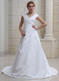 Robe de Mariée Ligne-A/Princesse Hors épaule Traine courte Taffetas Robe de Mariée avec Ondulé (002012105)