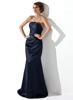 Avondjurken Nauwaansluitend Strapless Korte Sleep Satijnzijde Avondjurken met Roes Kraal (017002275) Avondjurken Nauwaansluitend Strapless Korte Sleep Satijnzijde Avondjurken met Roes Kraal (017002275)