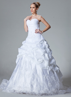 Ball-Gown Sweetheart Court Train Taffeta Organza Wedding Dresses With Ruffle Lace Beadwork (00200006