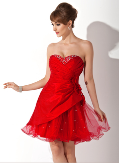 16års Bursdag A-formet/Prinsesse Sweetheart Mini Taft Tulle Ballkjole med Frynse Beading Blomst(er) (022020839) 16års Bursdag A-formet/Prinsesse Sweetheart Mini Taft Tulle Ballkjole med Frynse Beading Blomst(er) (022020839)