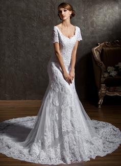 Robe de Mariée Sirene Cœur Traîne Chapelle Satin Tulle Robe de Mariée avec Dentelle Perlé (002011596) Robe de Mariée Sirene Cœur Traîne Chapelle Satin Tulle Robe de Mariée avec Dentelle Perlé (002011596)