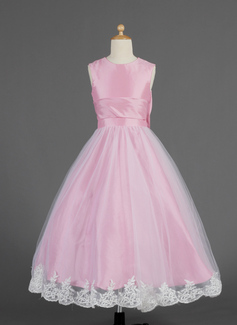 Flower Girl Dresses A-Line/Princess Scoop Neck Tea-Length Taffeta Tulle Flower Girl Dress With Lace (010014621) Flower Girl Dresses A-Line/Princess Scoop Neck Tea-Length Taffeta Tulle Flower Girl Dress With Lace (010014621)