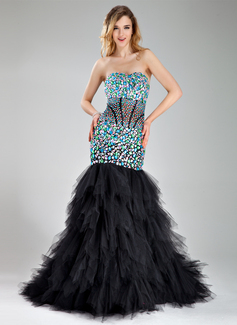 Robe de Bal de Promo Sirene Cœur Traine courte Tulle Robe de Bal de Promo avec Brodé (018018829)