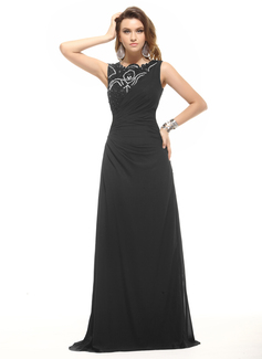 Avondjurken A-Lijn/Prinses Ronde Hals Vloerlengte Chiffon Avondjurk met Roes Lace Kraal (017016053)