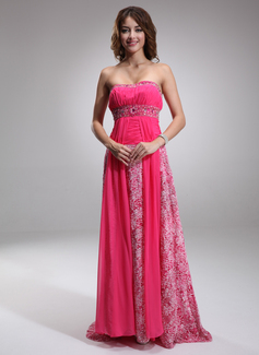 Robe de Bal de Promo Empire Cœur Traine longue Mousseline Dentelle Robe de Bal de Promo avec Ondulé Brodé (018016893)