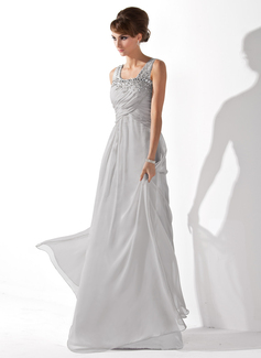 Robe de Bal de Promo Ligne-A/Princesse Col rond Longeur au sol Mousseline Robe de Bal de Promo avec Ondulé Brodé (018005096)