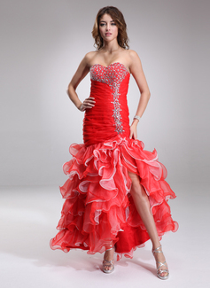 Robe de Bal de Promo Sirene Cœur Longueur cheville Organza Satin Robe de Bal de Promo avec Ondulé Brodé (018016881)