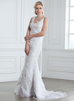 Robe de Mariée Sirene Col V Traine longue Organza Satin Robe de Mariée avec Dentelle Perlé (002005248) Robe de Mariée Sirene Col V Traine longue Organza Satin Robe de Mariée avec Dentelle Perlé (002005248)