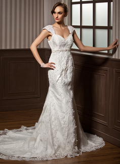 Robe de Mariée Sirene Cœur Traîne Chapelle Satin Tulle Robe de Mariée avec Dentelle Perlé (002011374) Robe de Mariée Sirene Cœur Traîne Chapelle Satin Tulle Robe de Mariée avec Dentelle Perlé (002011374)
