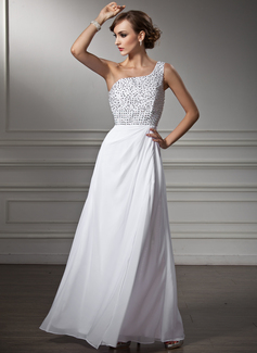 Cheap Prom Dresses A-Line/Princess One-Shoulder Floor-Length Chiffon Prom Dress With Beading Sequins (018013820)