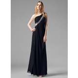 Nauwaansluitend Een-Schouder Vloerlengte Chiffon Avondjurk met Roes Kraal (017004365)