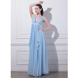 Empire Col V Longeur au sol Mousseline Robe de Soirée avec Ondulé Bretelle (017012863)