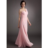 Gaine Une epaule Longeur au sol Mousseline Robe de Bal de Promo avec Ondulé Brodé Pailleté (018004997)