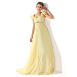Empire Col V Traine longue mousseline de soie Robe de Bal de Promo avec Ondulé Brodé (018021122)
