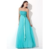 A-Lijn/Prinses Strapless Vloerlengte Chiffon Satijnzijde Avondjurk met Roes Lovertjes (017013100)