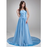 A-Lijn/Prinses Strapless Kapel Sleep Taf Avondjurken met Roes (017020686)