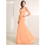 Zeemeermin Strapless Vloerlengte Chiffon Vakantie Jurken met Roes (020014195)