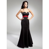 Keizer Scallop Neck Vloerlengte Satin Avondjurk met Sash (017014922)