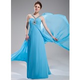 Keizer V-nek Korte Sleep Chiffon Avondjurken met Roes Kraal (017004349)