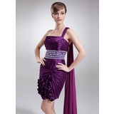 Gaine Une epaule Court/Mini Mousseline Charmeuse Robe de Bal de Promo avec Ondulé Brodé Fleurs (018016254)