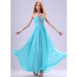 A-Lijn/Prinses Scallop Neck Vloerlengte Chiffon Organza Avondjurk met Roes Kraal (017014386)