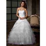 bal Cœur Longeur au sol Taffetas Tulle Robe de Mariée avec Ondulé Fleurs (002011920)