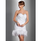 Coupe droite Cœur Court/Mini Organza Satin Robe de Mariée avec Ondulé Perlé Fleurs (002012076)