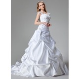 Ligne-A/Princesse Traine courte Satin Robe de Mariée avec Broderie Pailleté (002000436)
