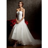 Sirene Cœur Assymetrique Satin Tulle Robe de Mariée avec Ondulé Perlé (002011429)