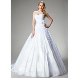 bal Cœur Traîne Chapelle Taffetas Robe de Mariée avec Dentelle Perlé Fleurs (002000680)