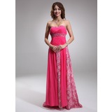 Empire Cœur Traine longue Mousseline Dentelle Robe de Bal de Promo avec Ondulé Brodé (018016893)