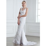 Sirene Col V Traine longue Organza Satin Robe de Mariée avec Dentelle Perlé (002005248)