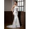 Sirene Col rond Traine courte Organza Satin Robe de Mariée avec Ondulé Dentelle Perlé (002011599)