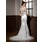 Sirene Col rond Traine courte Organza Satin Robe de Mariée avec Ondulé Dentelle Perlé (002011599)