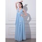 Empire V-neck Floor-Length Chiffon Evening Dress With Ruffle Sash (017012863)