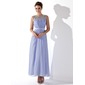 Ligne-A/Princesse Col rond Longueur cheville Mousseline Robe de Bal de Promo avec Ondulé Bretelle Brodé (018021121)